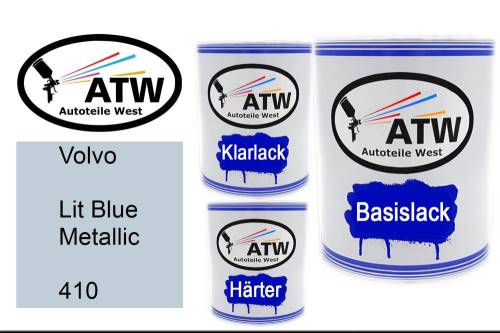 Volvo, Lit Blue Metallic, 410: 1L Lackdose + 1L Klarlack + 500ml Härter - Set, von ATW Autoteile West.
